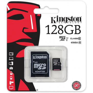 Kingston 128 GB MicroSDXC Class 10/UHS-I - 45 MB/s Read - Retail